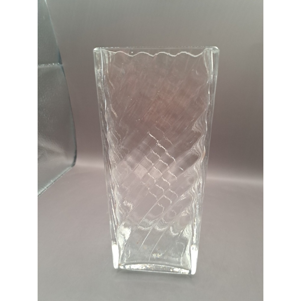 Costa Boda Clear Rectangular Swirl Vase Anna Ehrner 48482 Signed GUC